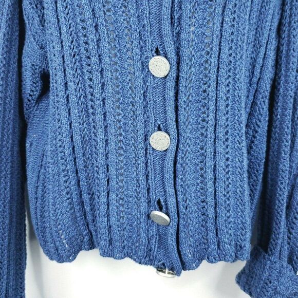 JP Berringer Blue Sweater Crop M Vintage 90s Open Knit Silver Buttons New - Picture 4 of 9